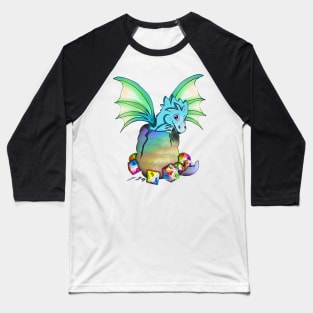 Cute baby dragon hatching from egg, surrounded by dnd dice Baseball T-Shirt